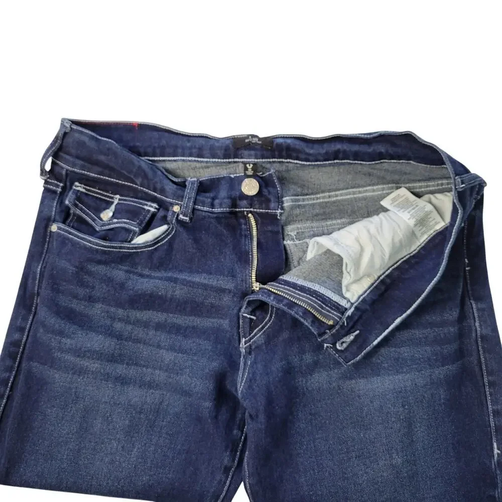 True Religion Jeans 36x31 Geno Relaxed Slim Dark Wash Stretch Flap Thick Stitch